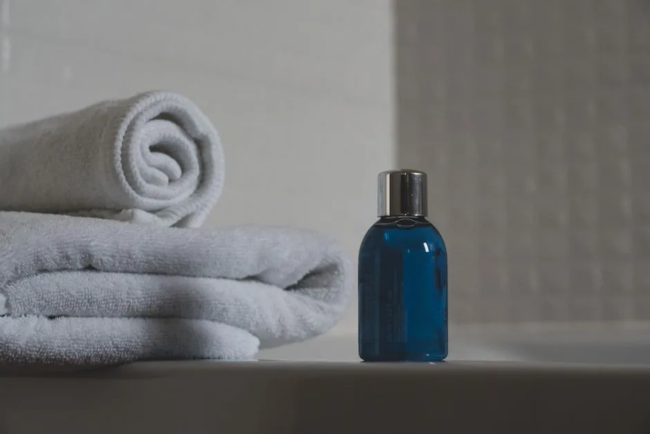 Bagno con dotazioni e biancheria per gli ospiti